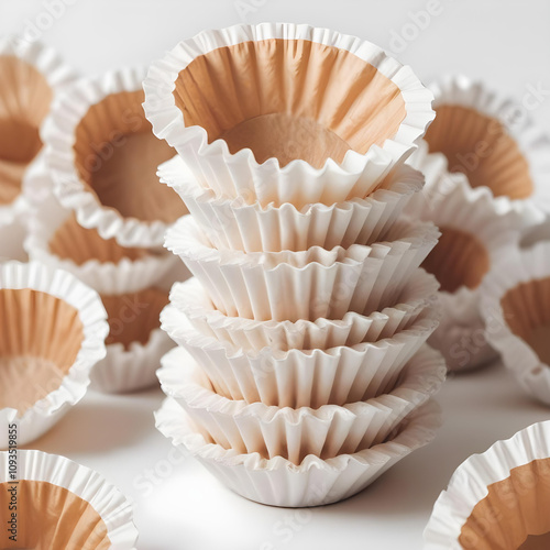 A stack of coffee filters on a white background 5 photo