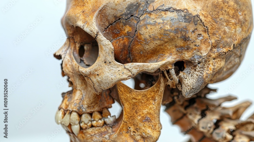 Exploring the ancient mysteries of human anatomy through a beautifully preserved skull from a past civilization. Generative AI Exploring the ancient mysteries of human anatomy through a beautifully preserved skull from a past civilization. Generative AI
