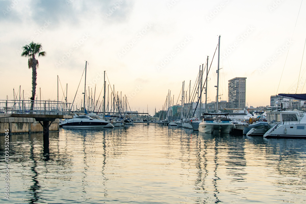 Alicante, Spain - November 5, 2024 : Boats in the marina of Alicante Alicante, Spain - November 5, 2024 : Boats in the marina of Alicante