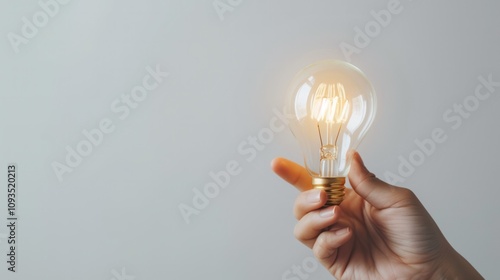 hand holding light bulb on white background copy space great idea creativity start bright electricity invention