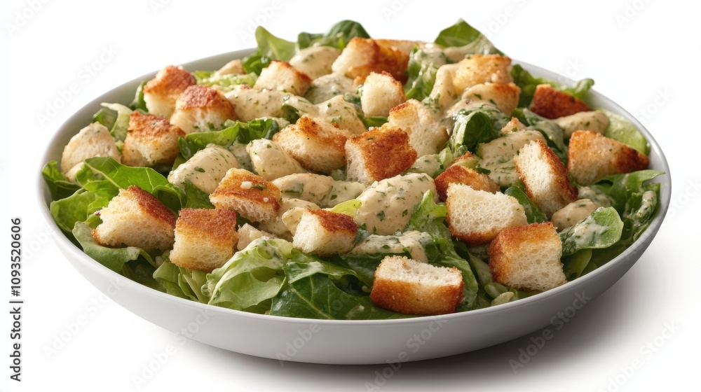 Fresh and Delicious Caesar Salad with Croutons on a White Plate Fresh and Delicious Caesar Salad with Croutons on a White Plate