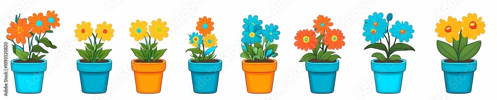 Botanical Bliss: Illustration of House Plants and Flowers in Pots