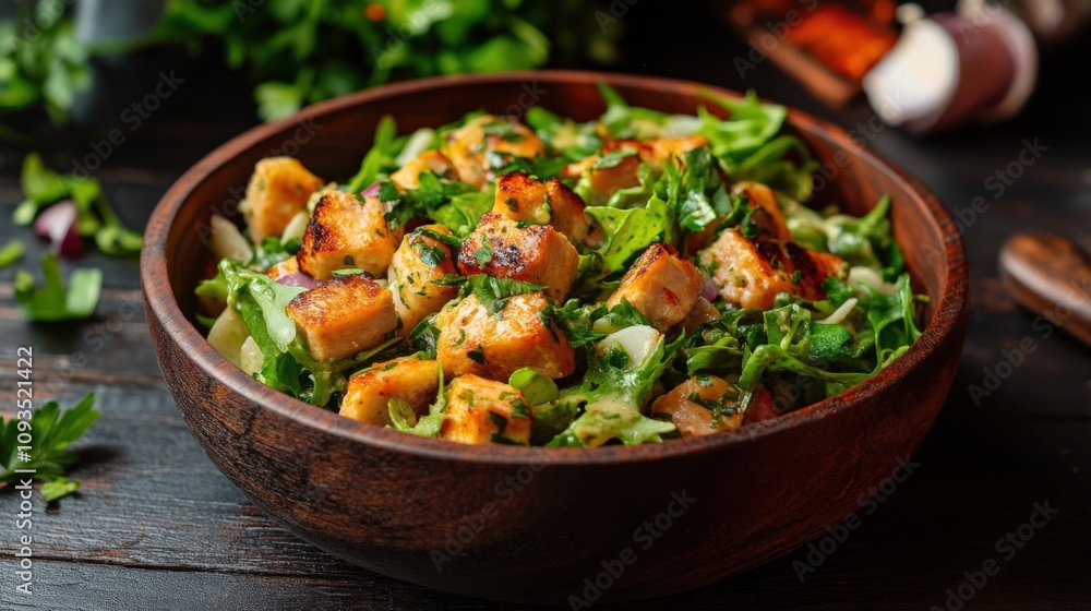 Fresh Grilled Chicken Salad with Green Leafy Veggies and Herbs Fresh Grilled Chicken Salad with Green Leafy Veggies and Herbs