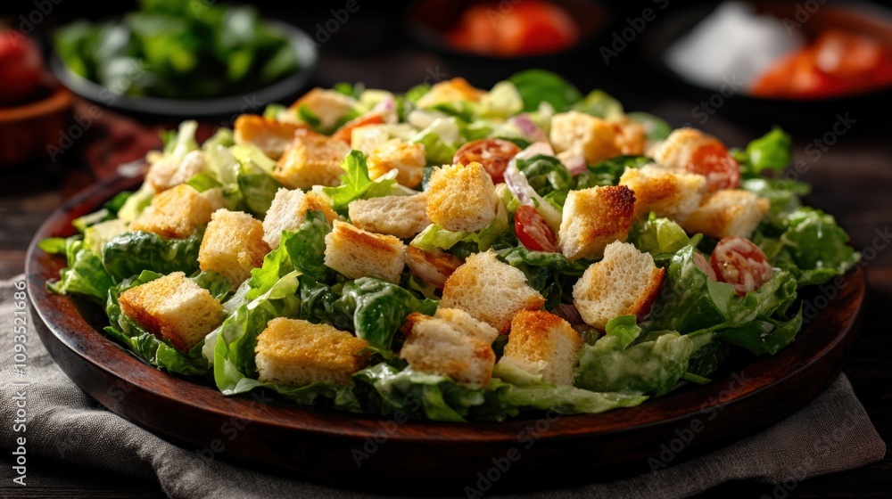 Vibrant Caesar Salad with Crunchy Croutons and Fresh Ingredients Vibrant Caesar Salad with Crunchy Croutons and Fresh Ingredients