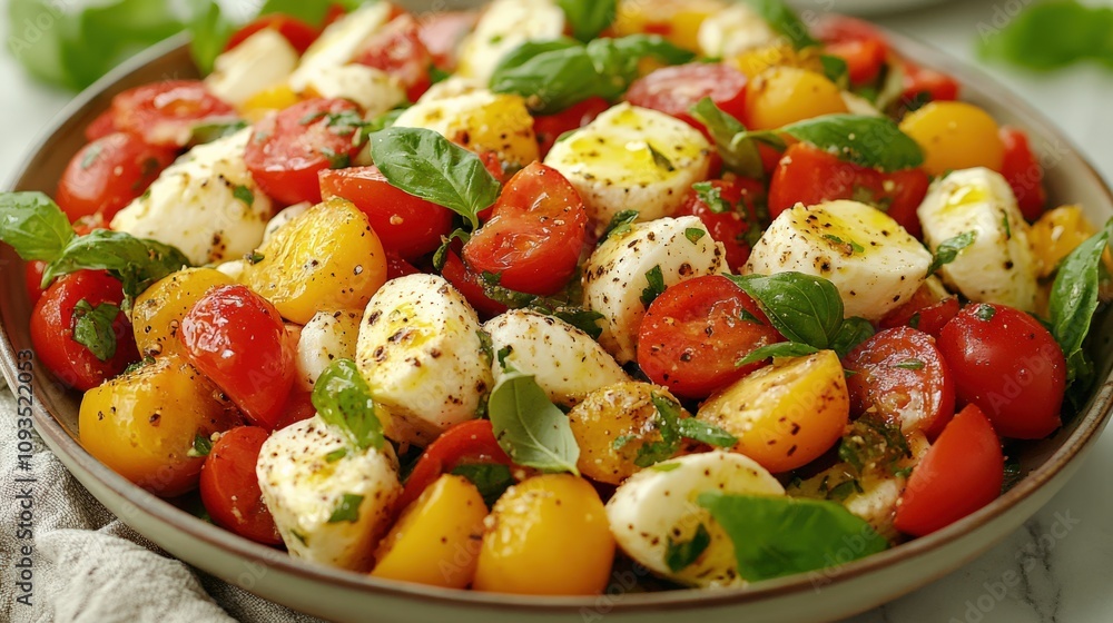 Vibrant Caprese Salad with Fresh Basil and Cherry Tomatoes Vibrant Caprese Salad with Fresh Basil and Cherry Tomatoes