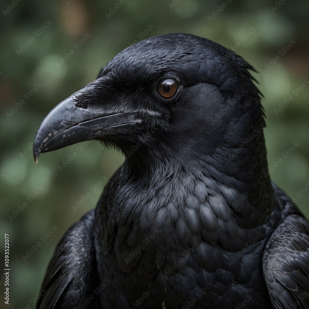 Fototapeta premium A sleek black raven with an intelligent gaze.