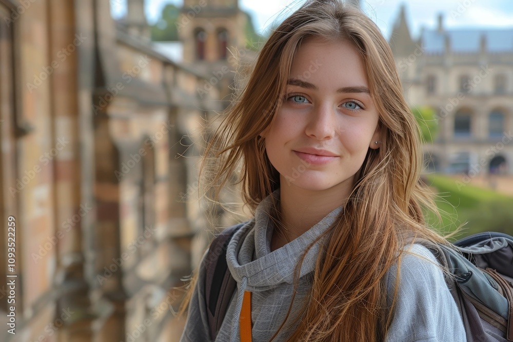 Confident Student Smiling Outdoors at University for Academic Success Confident Student Smiling Outdoors at University for Academic Success