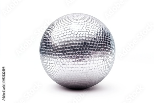 A shiny silver ball sitting on a white surface, ideal for use in product photography or as a design element
