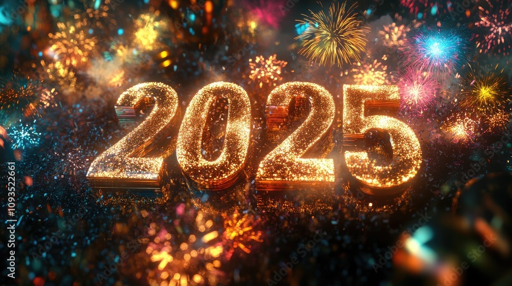 Sparkling 2025 New Year fireworks celebration. Sparkling 2025 New Year fireworks celebration.