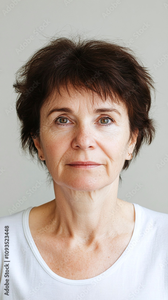 Older woman with overall decreased hair density her scalp increasingly visible through the thinning Older woman with overall decreased hair density her scalp increasingly visible through the thinning