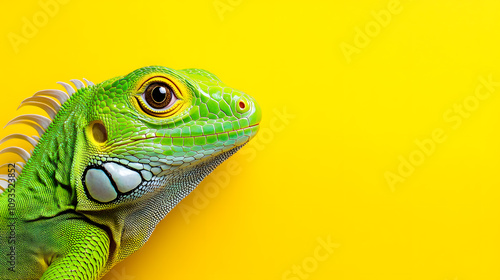 Vibrant Iguana Showcasing Nature's Beauty Against a Cheerful Yellow Backdrop