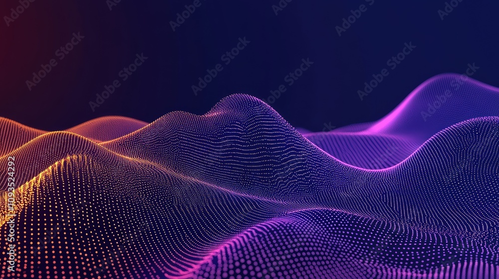 Abstract wave of glowing particles, vibrant colors, digital landscape. Abstract wave of glowing particles, vibrant colors, digital landscape.