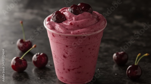 Wallpaper Mural Delicious Cherry Smoothie in a Clear Cup Garnished with Fresh Cherries Torontodigital.ca
