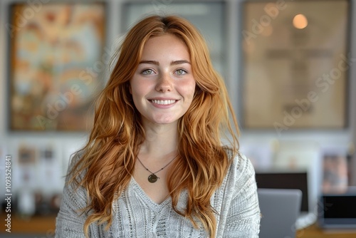 Wallpaper Mural Smiling IT Woman Working on Laptop for a Full-Body Studio Portrait Torontodigital.ca