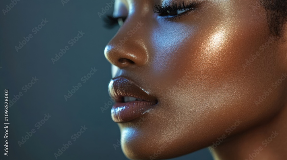 Radiant Profile of a Beautiful Dark-Skinned Woman with Glowing Skin Radiant Profile of a Beautiful Dark-Skinned Woman with Glowing Skin