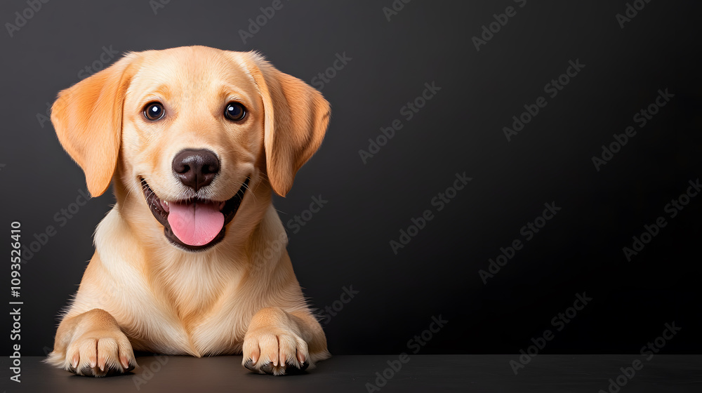 Happy Golden Retriever Puppy With a Joyful Expression on a Dark Background Happy Golden Retriever Puppy With a Joyful Expression on a Dark Background