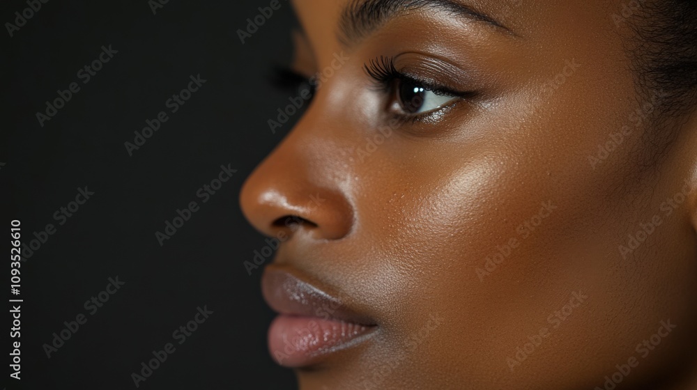 Close-Up Portrait of a Beautiful Woman with Radiant Skin and Expressive Eyes Close-Up Portrait of a Beautiful Woman with Radiant Skin and Expressive Eyes
