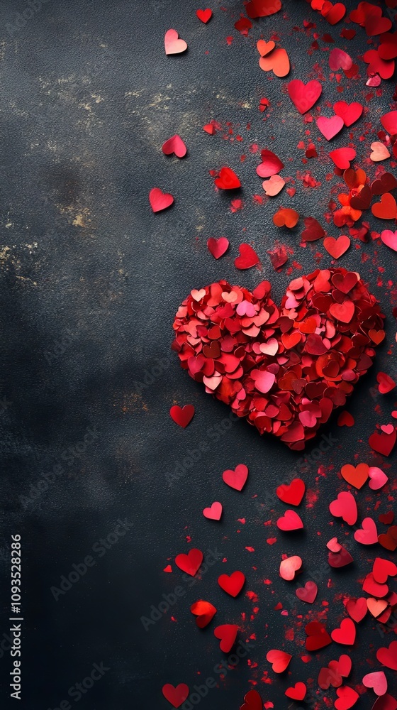Romantic Red Hearts Confetti Background for Valentines Day Romantic Red Hearts Confetti Background for Valentines Day