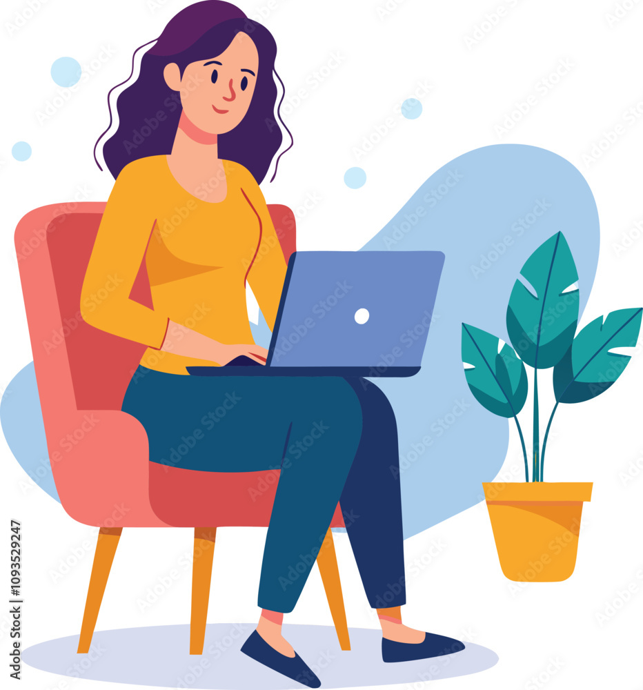 a girl is using his laptop vector a girl is using his laptop vector