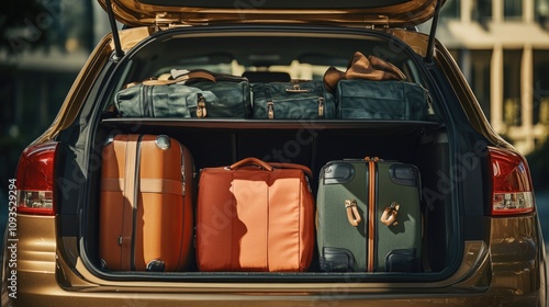 Wallpaper Mural A car trunk full of suitcases and bags ready for travel Torontodigital.ca