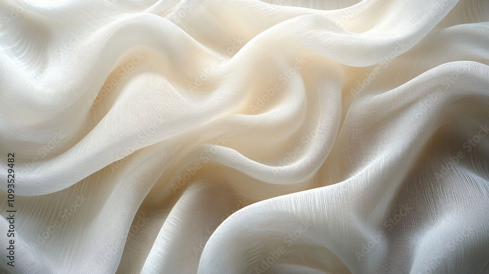 Soft, flowing, cream-colored fabric with smooth, wavy folds. Soft, flowing, cream-colored fabric with smooth, wavy folds.