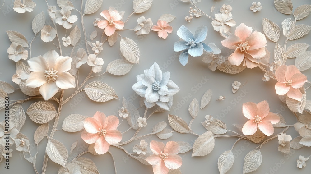 Obraz premium Elegant Paper Flowers and Leaves Design