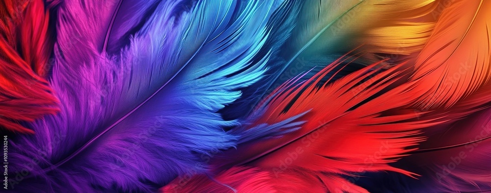 Fototapeta premium Colorful feathers background, colorful feather texture