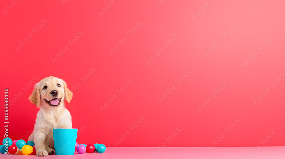 Fototapeta premium Happy Puppy Enjoys Colorful Balls in a Vibrant Setting Full of Cheer and Playfulness