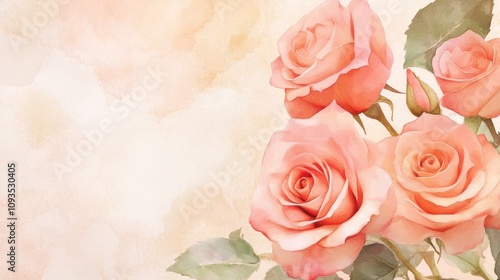 Delicate Peach Roses Watercolor Painting Floral Art