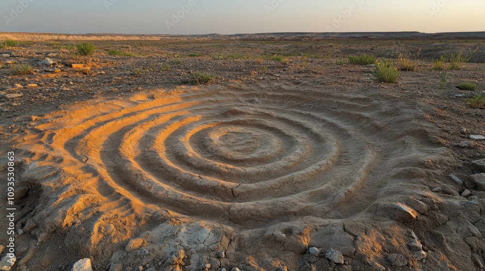 Intricate Earth Patterns in Desert Landscape at Sunset Intricate Earth Patterns in Desert Landscape at Sunset