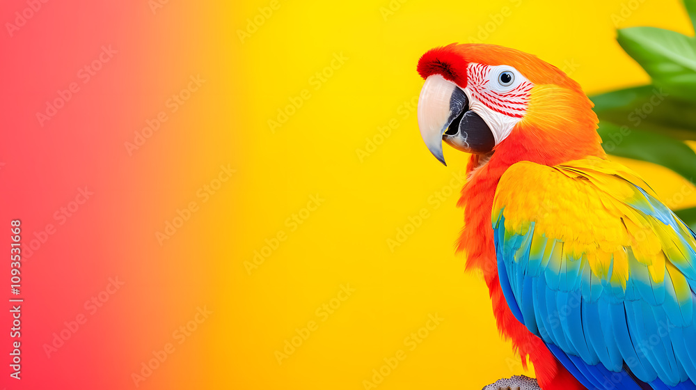 Obraz premium Vibrant Macaw Amidst a Colorful Eco-Friendly Backdrop Showcasing Nature's Diversity