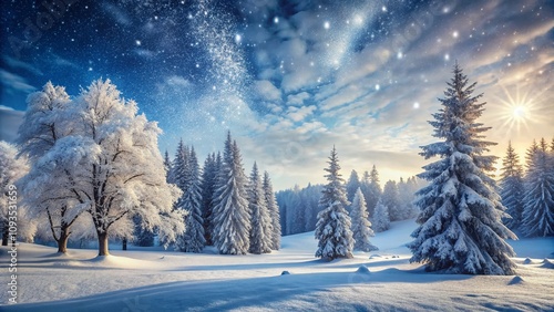 Wallpaper Mural Serene Winter Wonderland: A High Depth of Field Snowy Landscape with Snow-Covered Trees and Softly Falling Snowflakes, Capturing the Essence of a Tranquil Winter Day Torontodigital.ca