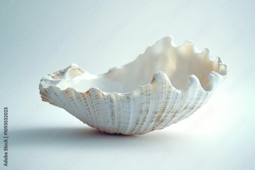 A detailed shot of a shell on a white surface, great for use in still life or nature-inspired designs A detailed shot of a shell on a white surface, great for use in still life or nature-inspired designs