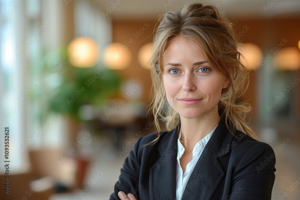 Happy Businesswoman Attorney Smiling Confidently in Office for Portrait Happy Businesswoman Attorney Smiling Confidently in Office for Portrait