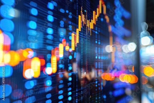 Close-up of a stock market display showing various stocks and indices