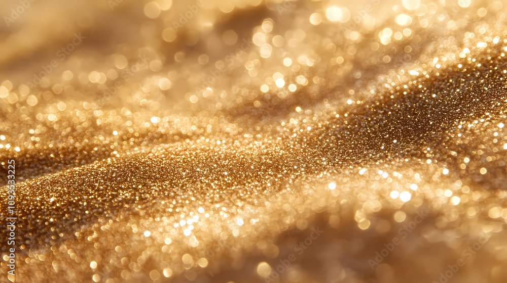 Enchanting abstract background featuring shimmering gold dust bokeh, creating a luxurious and radiant visual experience ideal for elegant designs. Shimmering Gold Dust. Illustration