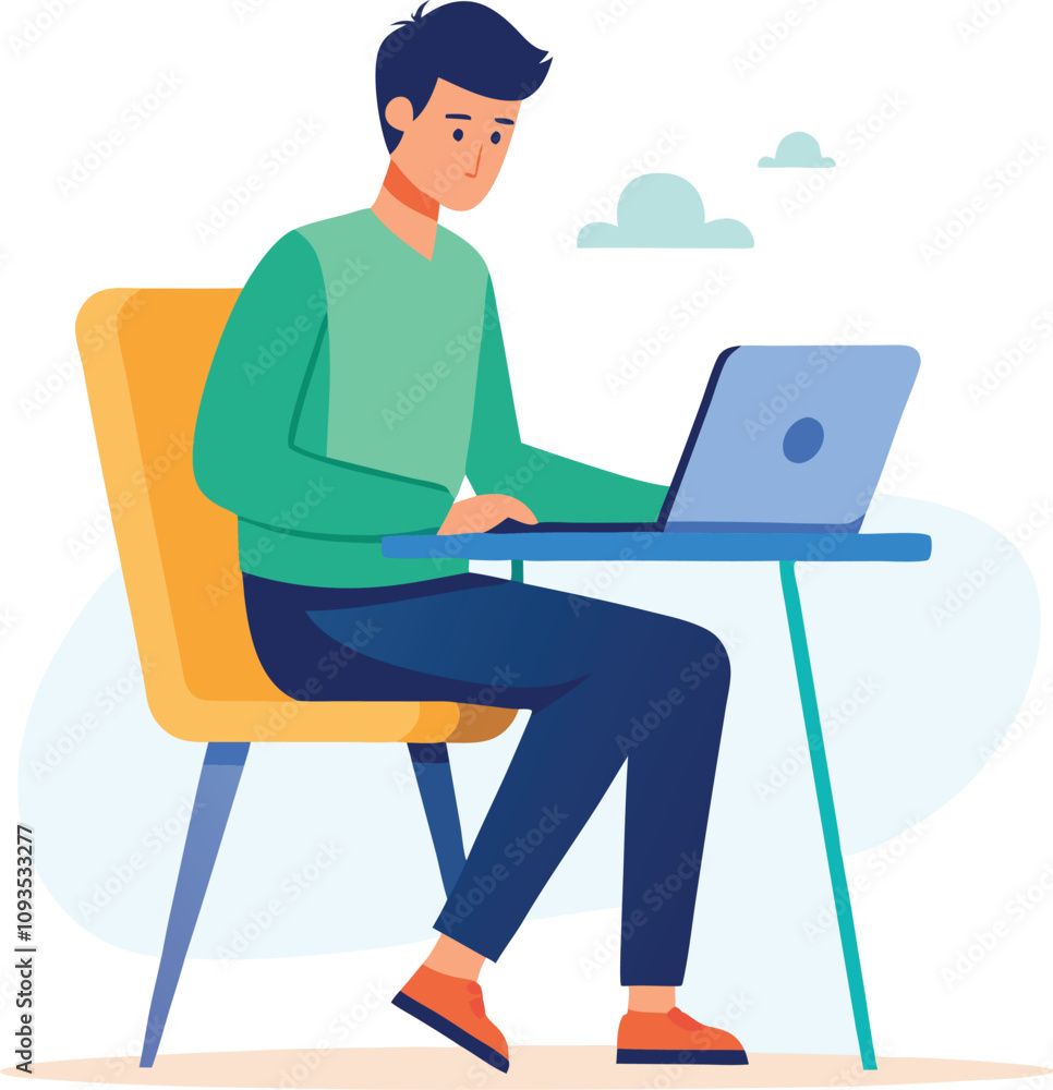 a boy is using his laptop vector a boy is using his laptop vector