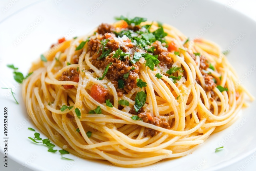 A plate of spaghetti and meatballs served hot A plate of spaghetti and meatballs served hot
