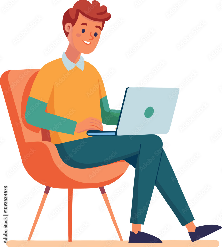 a boy is using his laptop vector a boy is using his laptop vector