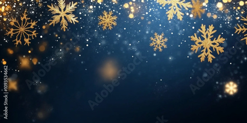 Christmas banner featuring glittering snowflakes and glowing lights. Festive web and print designs, holiday branding, and social media content 
