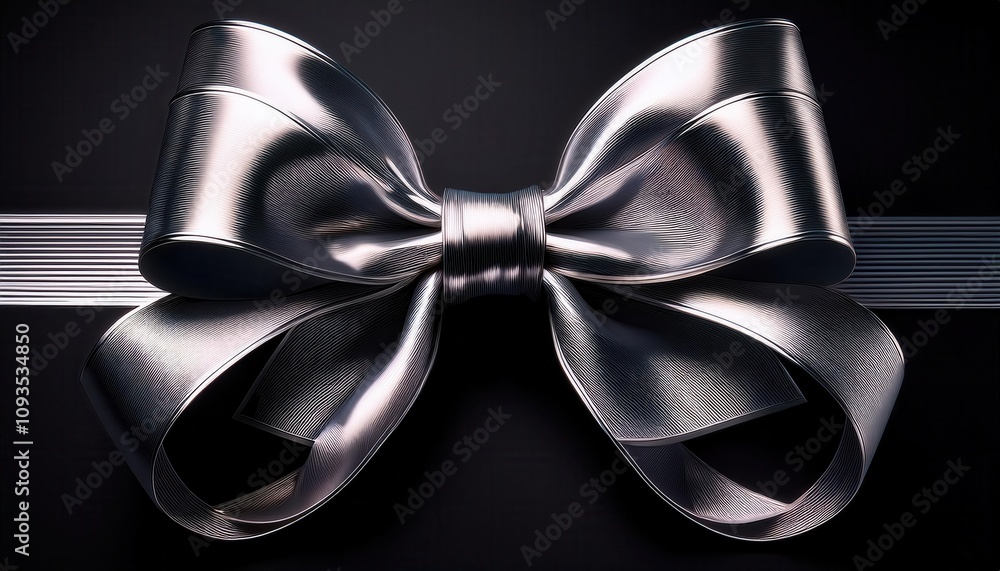 Elegant Metallic Silver Ribbon Bow on Black Background. Stunning Representation of Luxury, Modern Design, and Holiday Gift Wrapping Aesthetics for Branding, Festive Packaging, and Decor Concepts Elegant Metallic Silver Ribbon Bow on Black Background. Stunning Representation of Luxury, Modern Design, and Holiday Gift Wrapping Aesthetics for Branding, Festive Packaging, and Decor Concepts