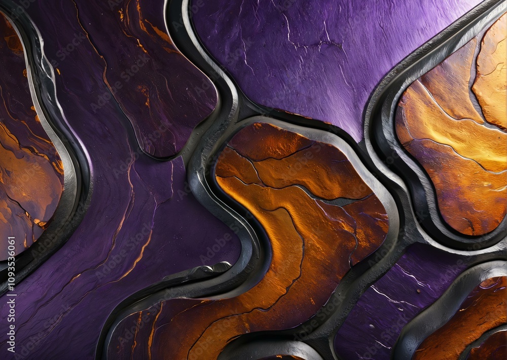 Obraz premium Forged Steel with Violet and Amber Veins Organic Patterns and Contrasting Tones