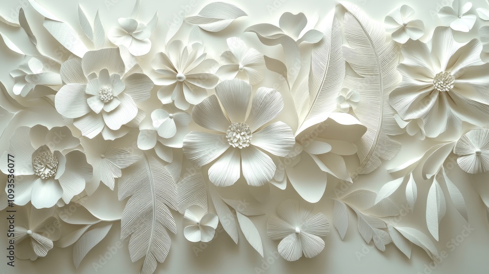 Elegant White Paper Flowers and Leaves Design Elegant White Paper Flowers and Leaves Design