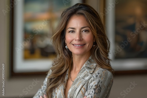 Confident Hispanic Businesswoman Smiling with Arms Crossed in Office