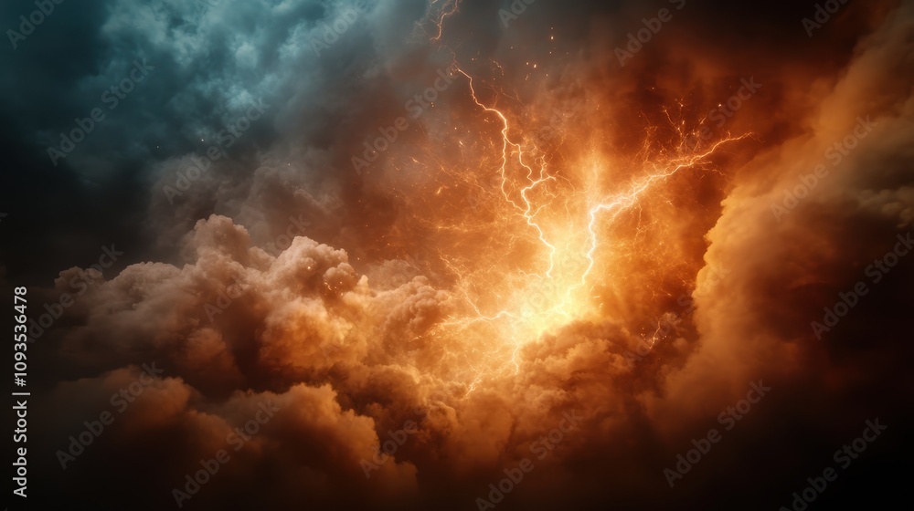 A vivid portrayal of lightning slicing through stormy skies infused with fiery tones, capturing the raw energy and unpredictability of nature's powerful forces. A vivid portrayal of lightning slicing through stormy skies infused with fiery tones, capturing the raw energy and unpredictability of nature's powerful forces.