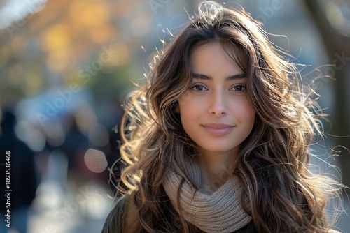 Latina Woman Smiling Outdoors with a Friendly Expression for Portrait