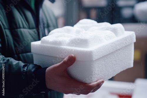 A person holds a box of sugar cubes, suitable for food or drink related scenes photo