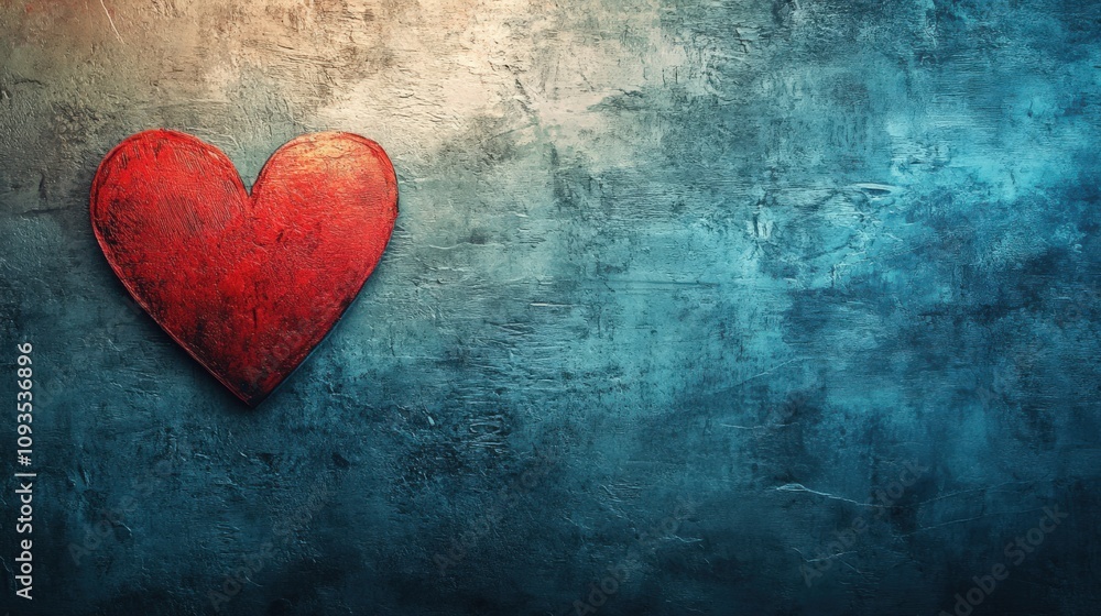 Vibrant Red Heart on Textured Blue Background Vibrant Red Heart on Textured Blue Background