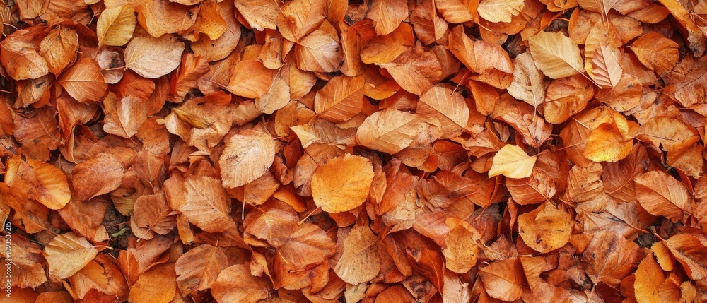 Autumnal brown leaves blanket the ground. Autumnal brown leaves blanket the ground.