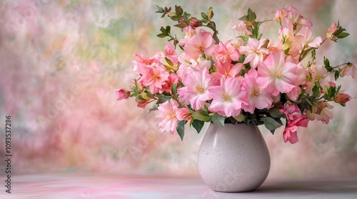 Wallpaper Mural A decorative vase filled with fresh pink flowers sitting on a table Torontodigital.ca